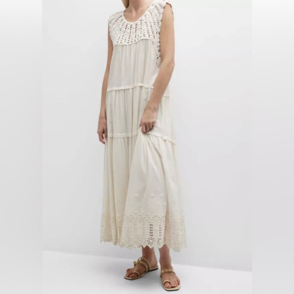 NWT The GreatSoleil Dress Cream Crocheted Sleeveless Cotton Maxi Size Small